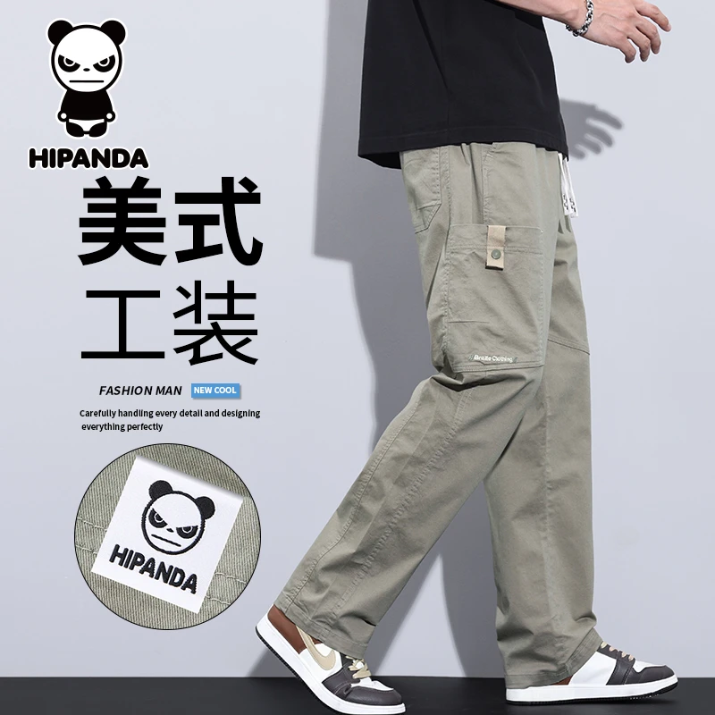 Hi Panda你好熊猫春秋美式潮牌工装裤男士宽松直筒痞帅纯棉休闲裤