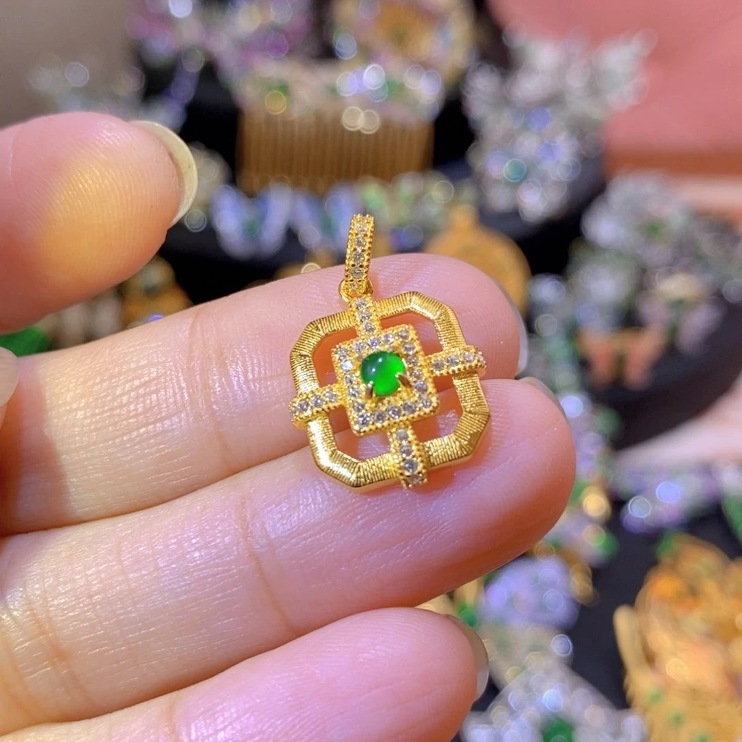吊坠(不含链)银S925镶嵌翡翠
