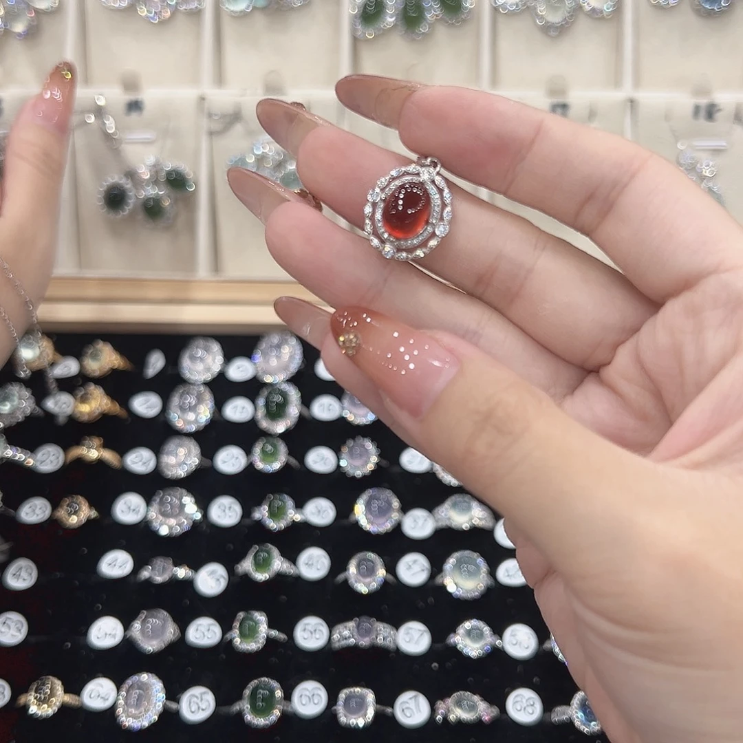 不***！银S925镶嵌蛇纹石玉戒指