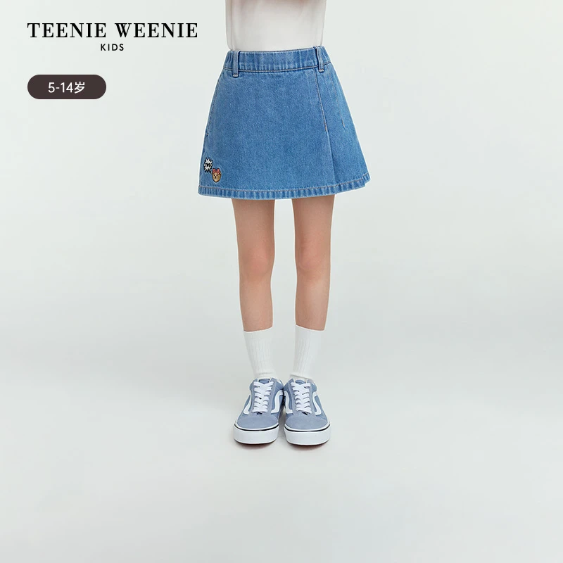 TeenieWeenie Kids小熊童装百褶拼接牛仔裙裤半身裙TKWJ256367N