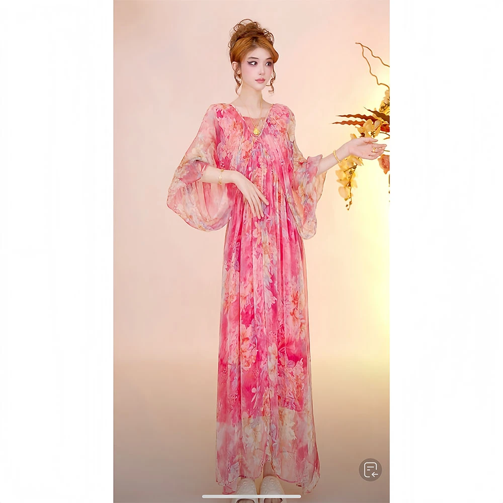 夏季法式高端轻奢时尚气质款海边度假印花连衣裙 AZ622