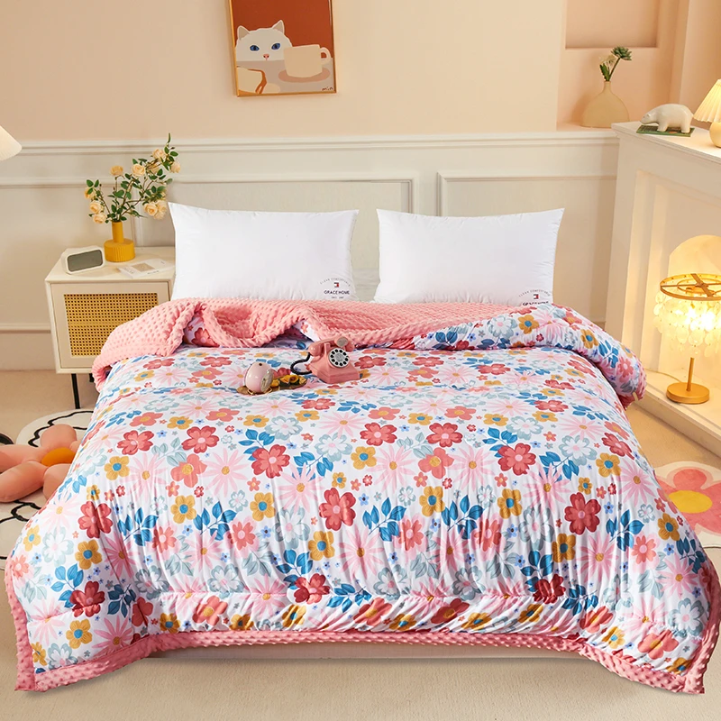 【爆款好物】3D豆豆绒盖被印花豆豆被盖毯春秋被轻奢机洗时尚粉花海