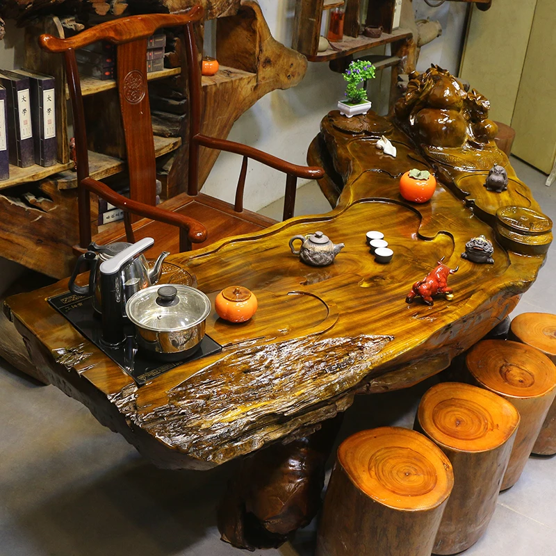 根雕茶台树根茶海实木茶几楠木树头木根茶桌椅组合Y10793
