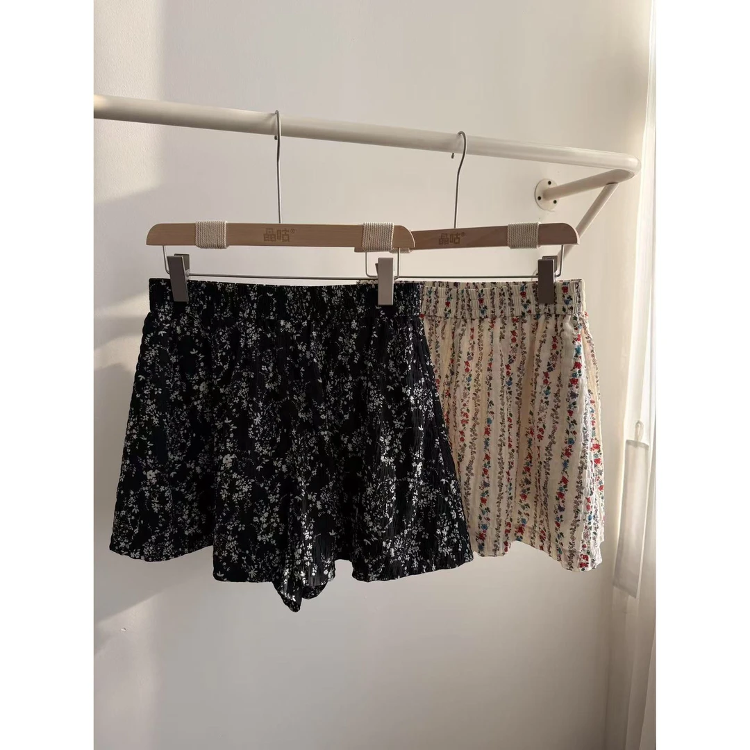 晶咕【碎花裤】气质甜美欧若风碎花短款裤子显瘦高腰休闲百