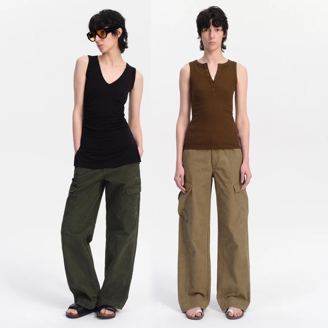 SMIIILE卡其色洗水低腰直筒工装裤美式复古分割剪裁多口袋休闲裤