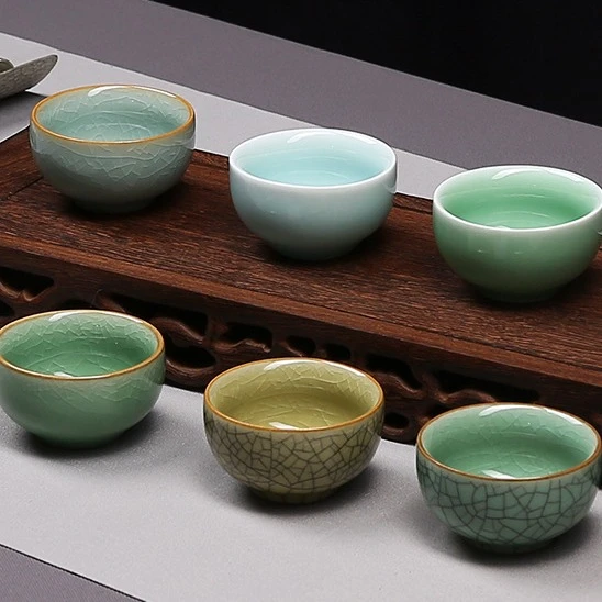 国潮主人杯龙泉青瓷功夫茶具品茗杯陶瓷茶杯冰裂茶具配件