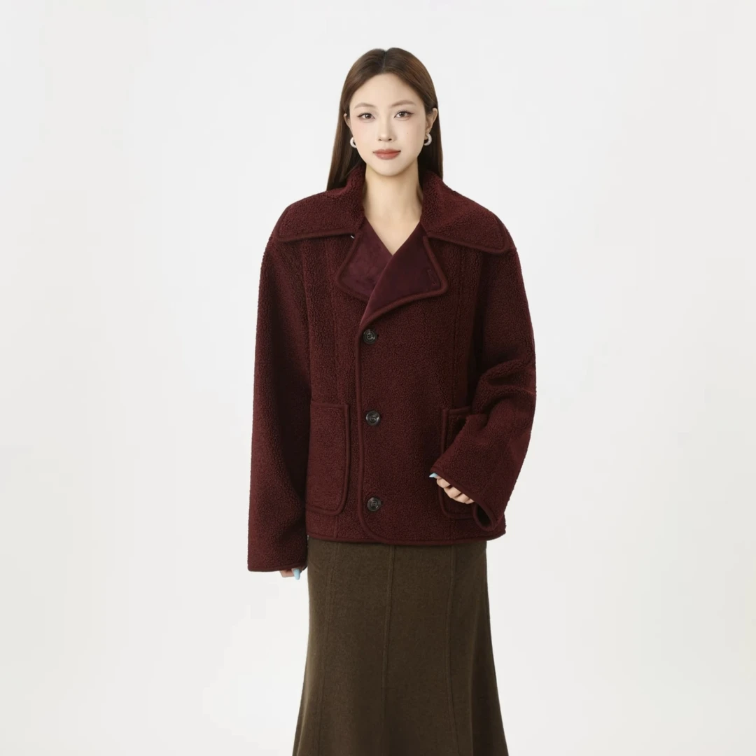 GIRDEAR/哥弟秋冬新款保暖气质时尚百搭翻领纯色女士外套140069