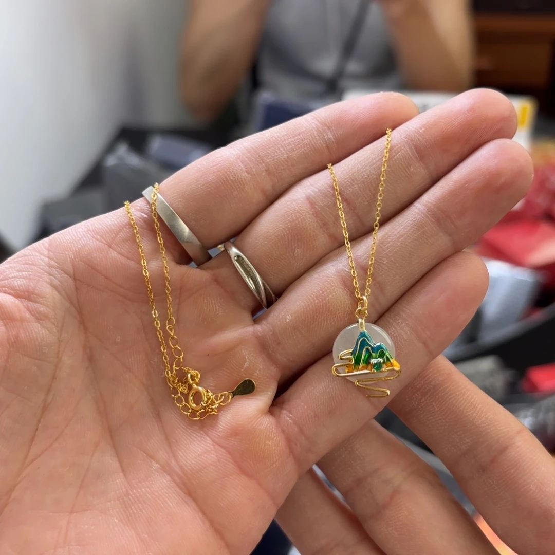 翡翠银S925镀金镶嵌颈饰
