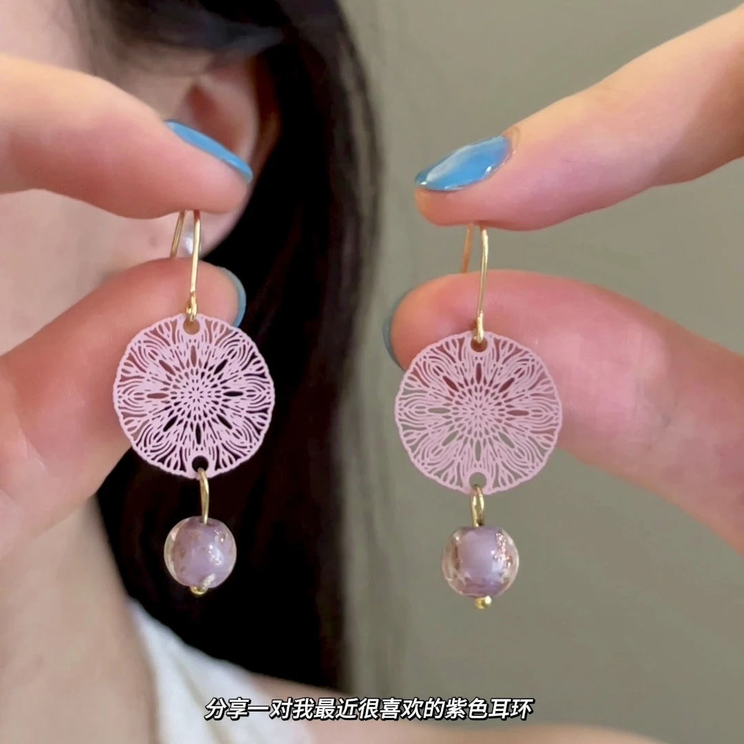 合金耳饰 紫色原创设计女轻奢手工中国风耳环新中式复古古风