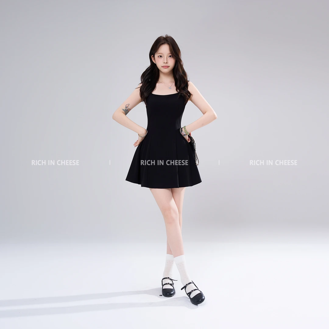 【清清】金川川 黑色记忆 高定弹力气质复古抽褶设计收腰连衣裙