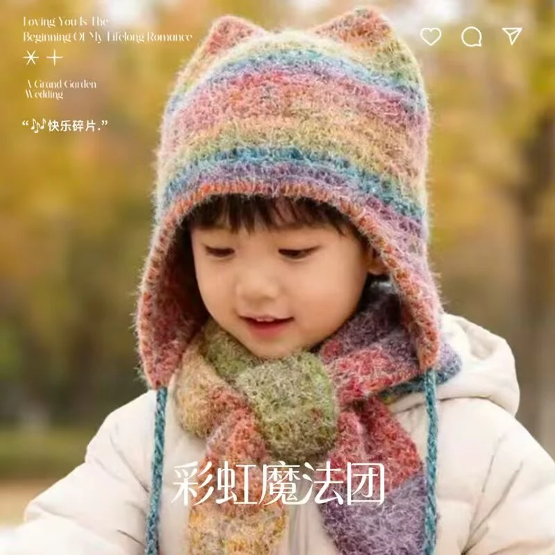 针织帽子DIY材料包【非成品】魔法球猫耳帽围巾DIY手工钩织送教程