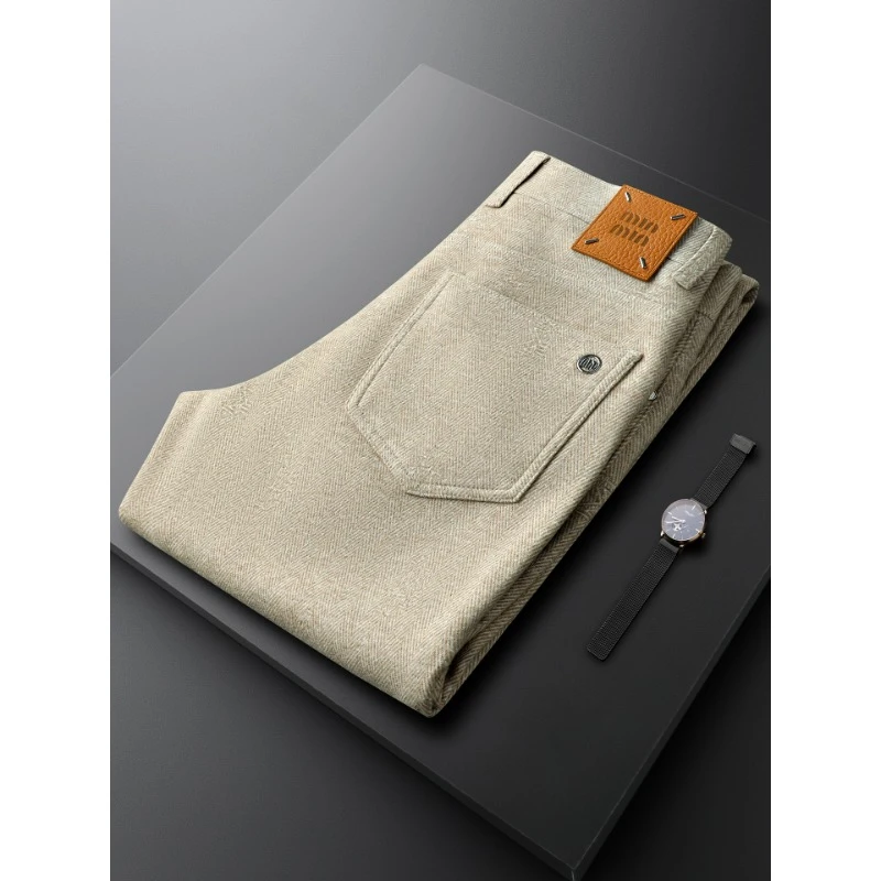 简纳曼克轻奢休闲裤男士秋冬季厚款新款商务修身直筒百搭简约男裤