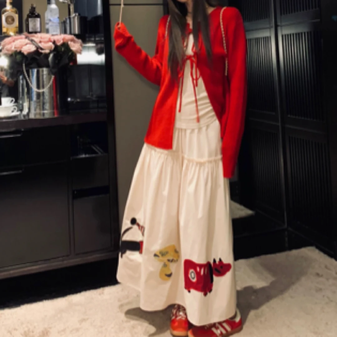 美奈美衣 针织开衫打底上衣图案半身长裙套装