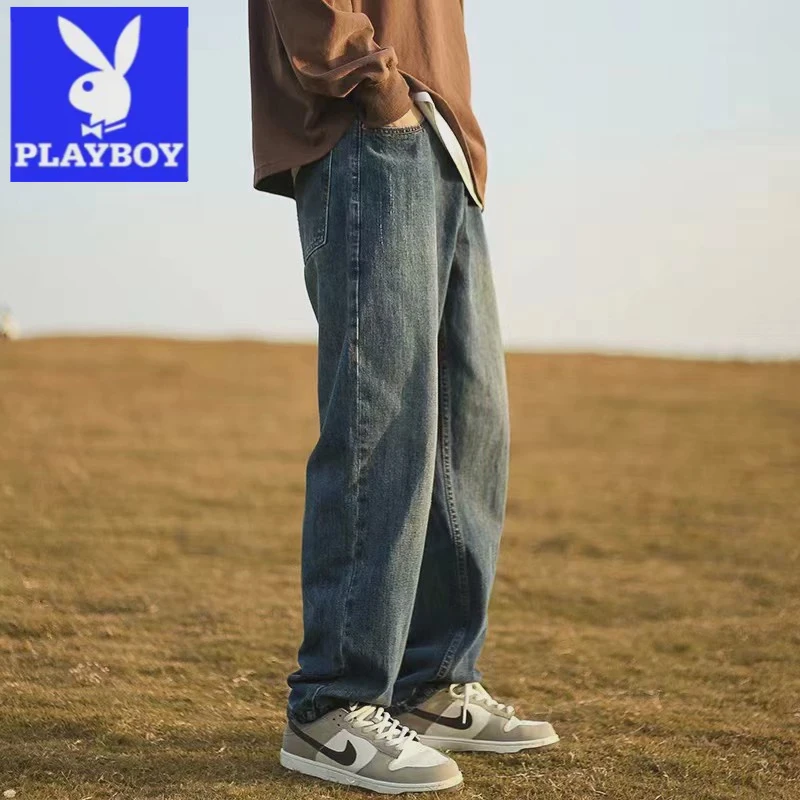 百搭潮流复古宽松直筒男士牛仔裤春秋季秋冬款青春活力立体剪裁水