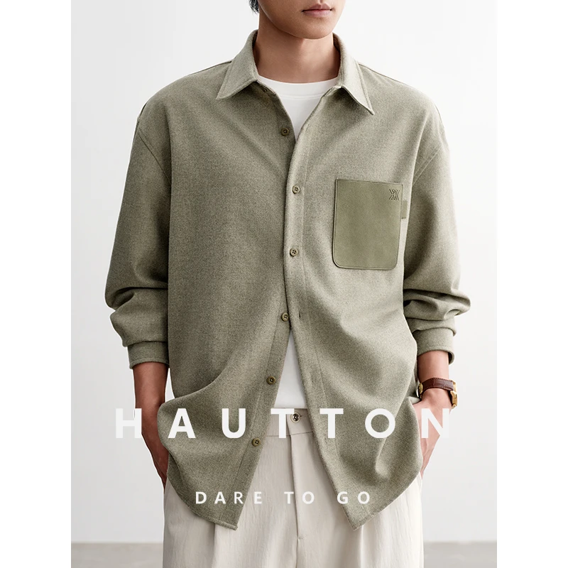 磨毛霜雾垂感翻领衬衣男士休闲外套秋季男款长袖衬衫973XC5143