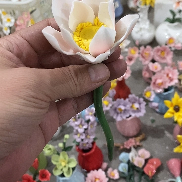 瓷片纯手工陶瓷花摆件瑕