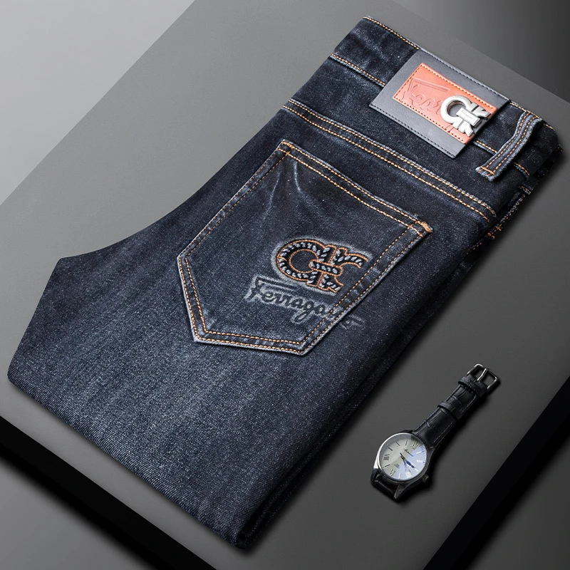 轻奢高端秋冬新款怀旧蓝牛仔裤男款修身直筒水洗弹力潮流休闲长裤