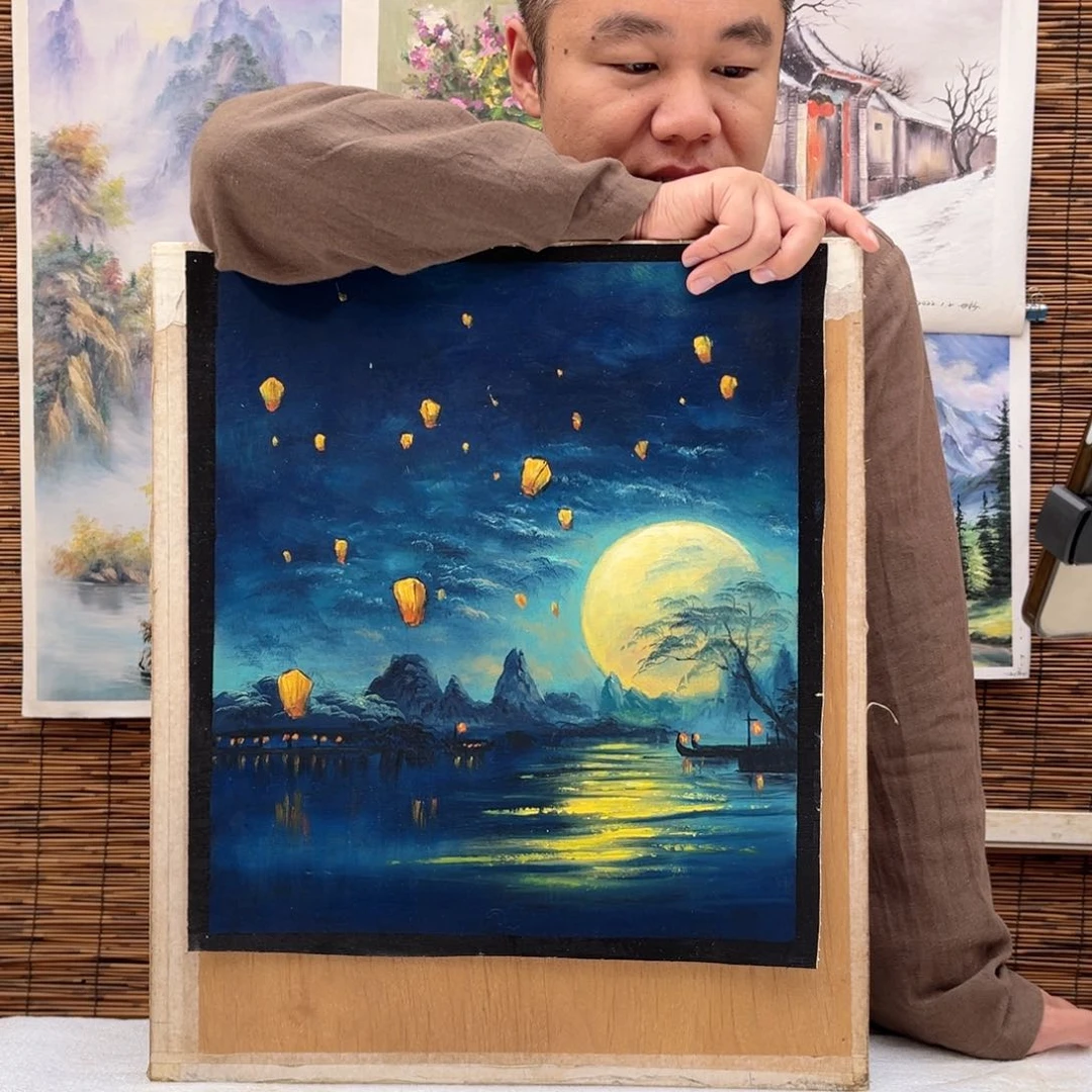 油画行路人小院绘画作品竞拍