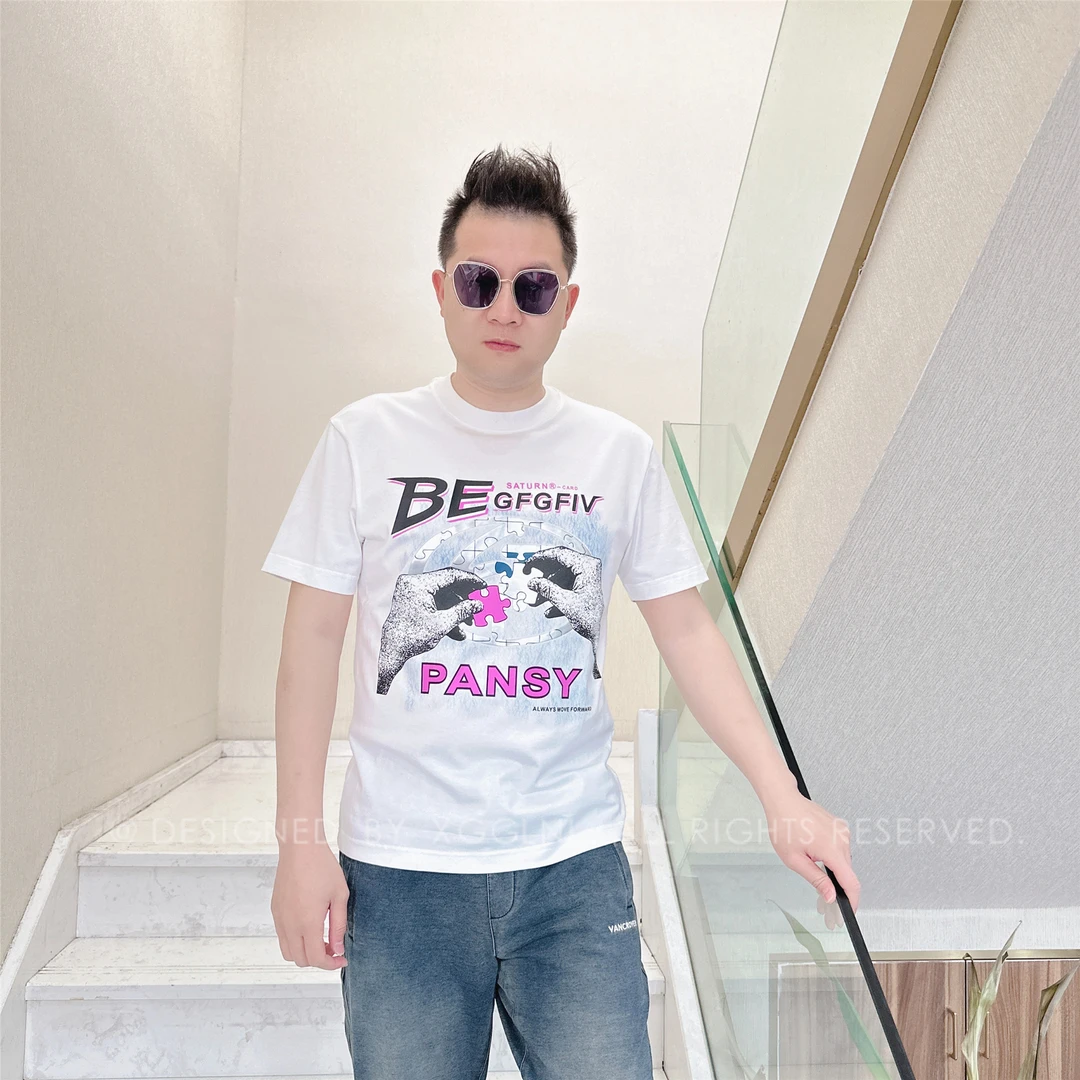 夏季（微阔版）OD胸前双手做拼图男士品质高端轻奢洋气潮牌短袖t恤