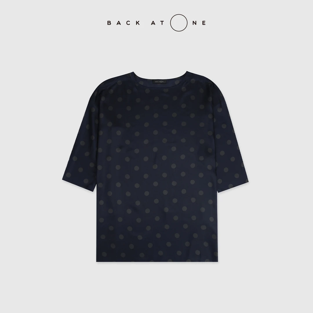 BackAtOne “碧波微漾” 优雅顺滑藏青色波点连衣裙 BFS-5BG041B-K