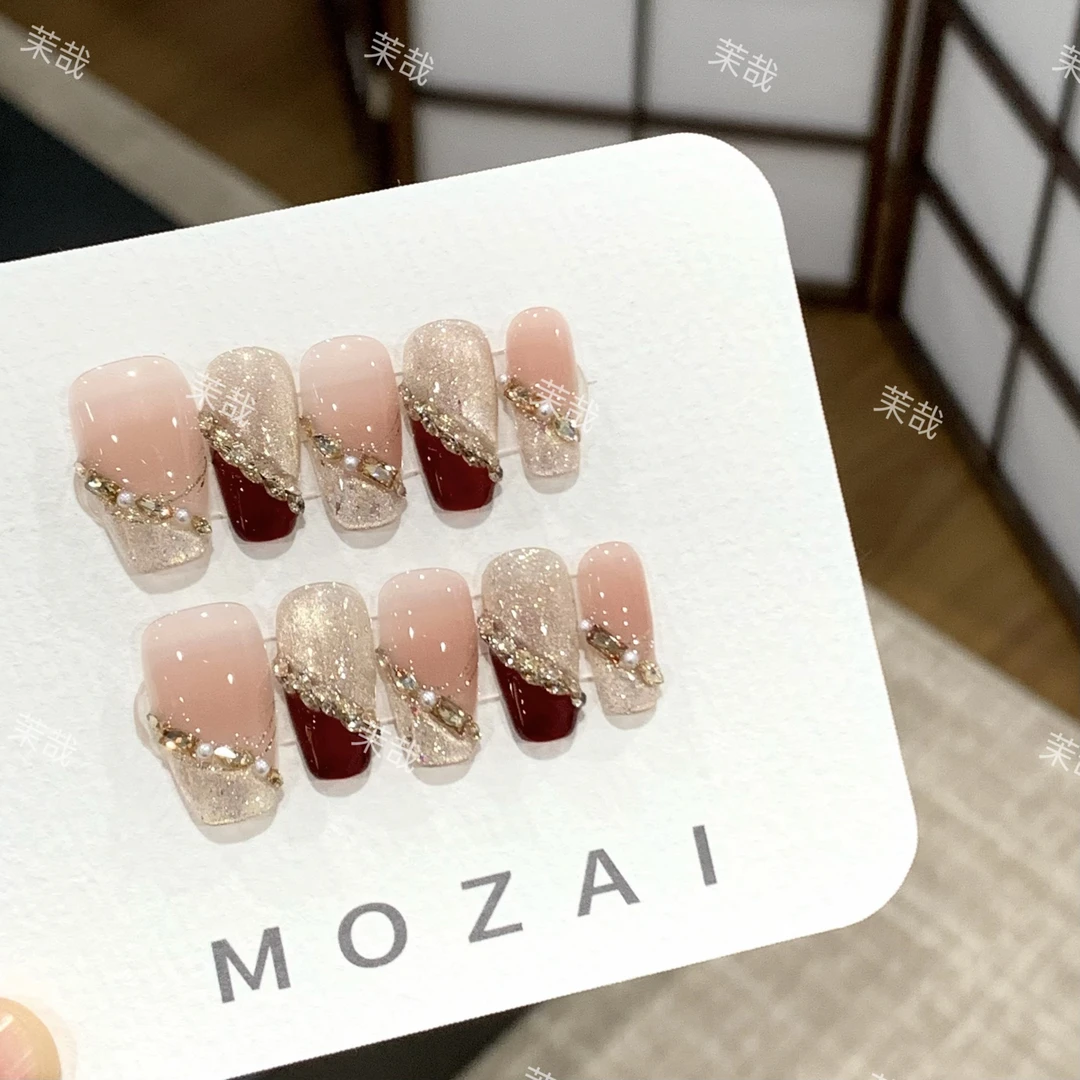 茉哉一珞【樱桃甜酒】纯手工定制美甲拆卸穿戴甲A3558