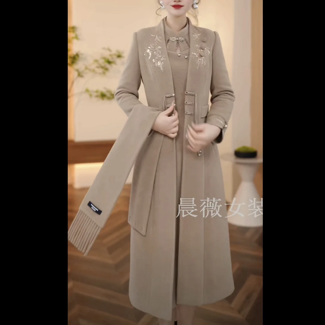 【外套+连衣裙】25175冬季时尚新款遮肚子显气质显瘦两件套连衣裙