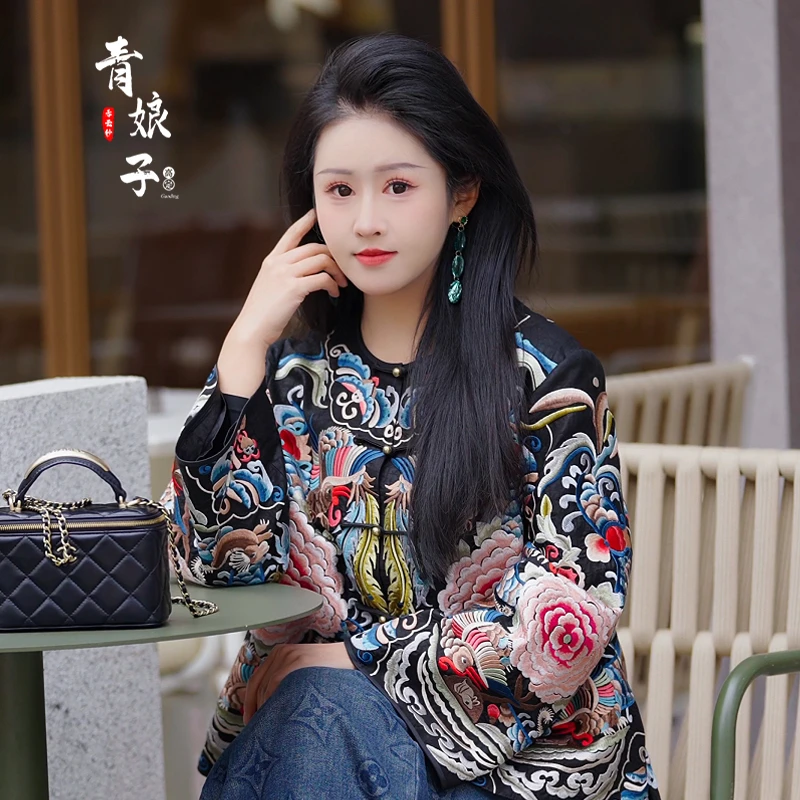 青娘子香云纱（睿泽）龟裂纹重工满绣国风中式民族风春款外套-50983