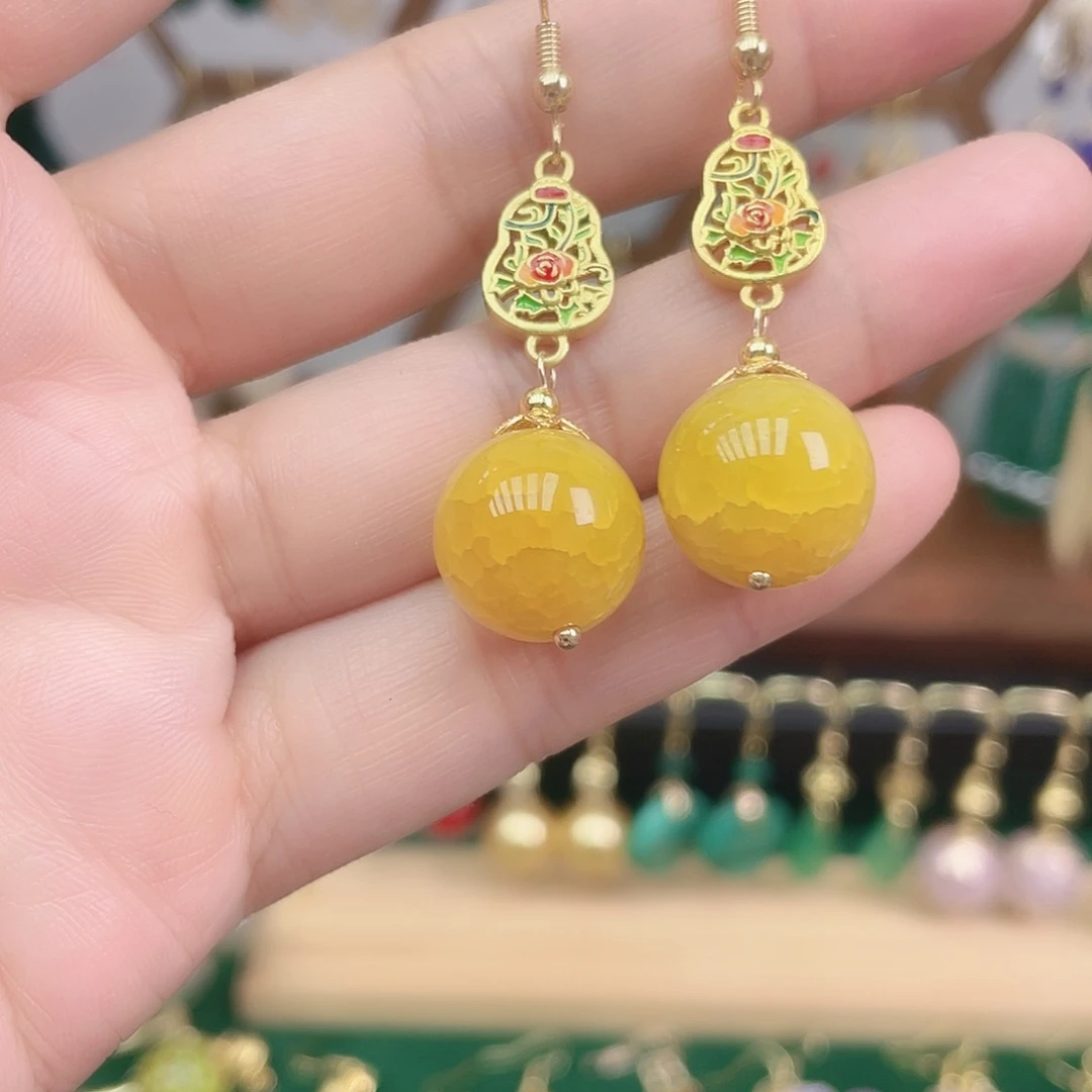 玛瑙/玉髓合金耳饰
