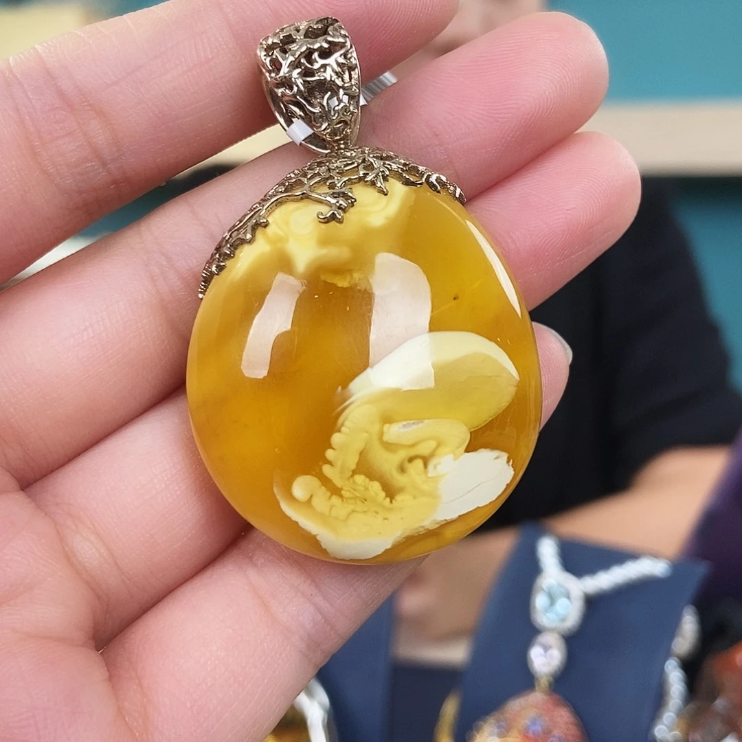 琥珀银S925镶嵌颈饰