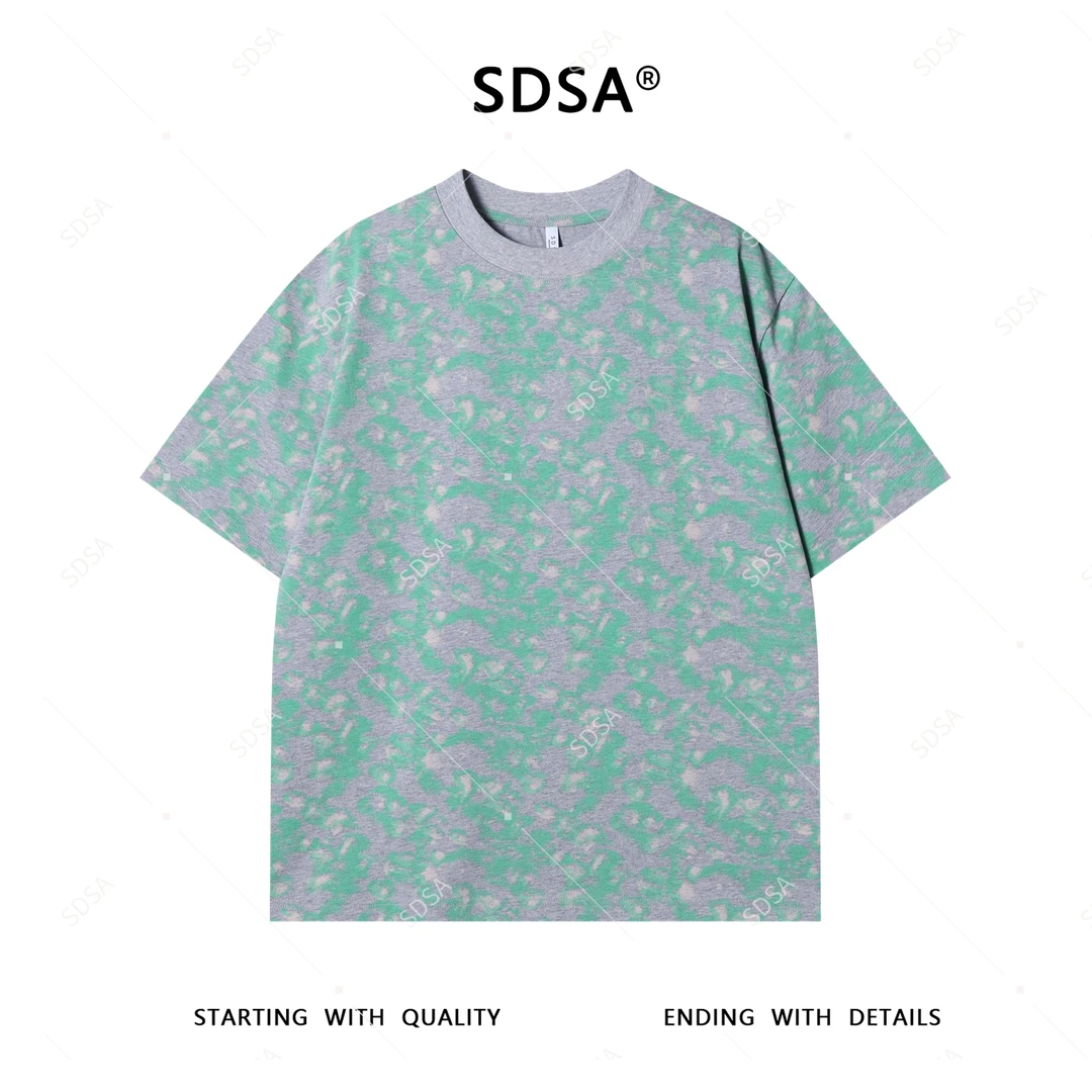 SDSA夏季新款男士痞帅潮牌撞色扎染设计圆领短袖T恤潮流显瘦百搭