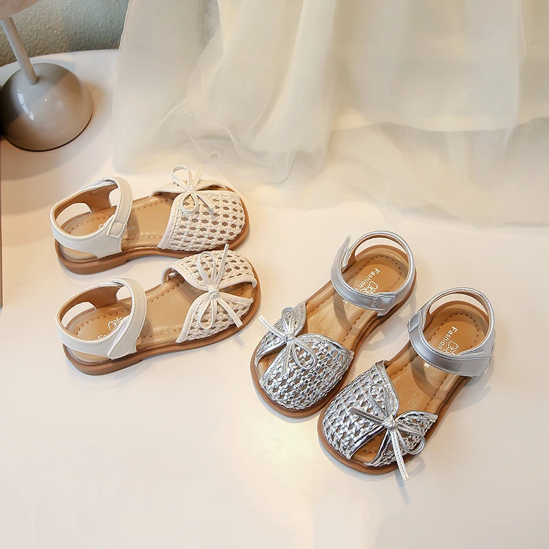 女童凉鞋2025年夏季新款童鞋公主鞋韩版蝴蝶结包头镂空透气凉鞋