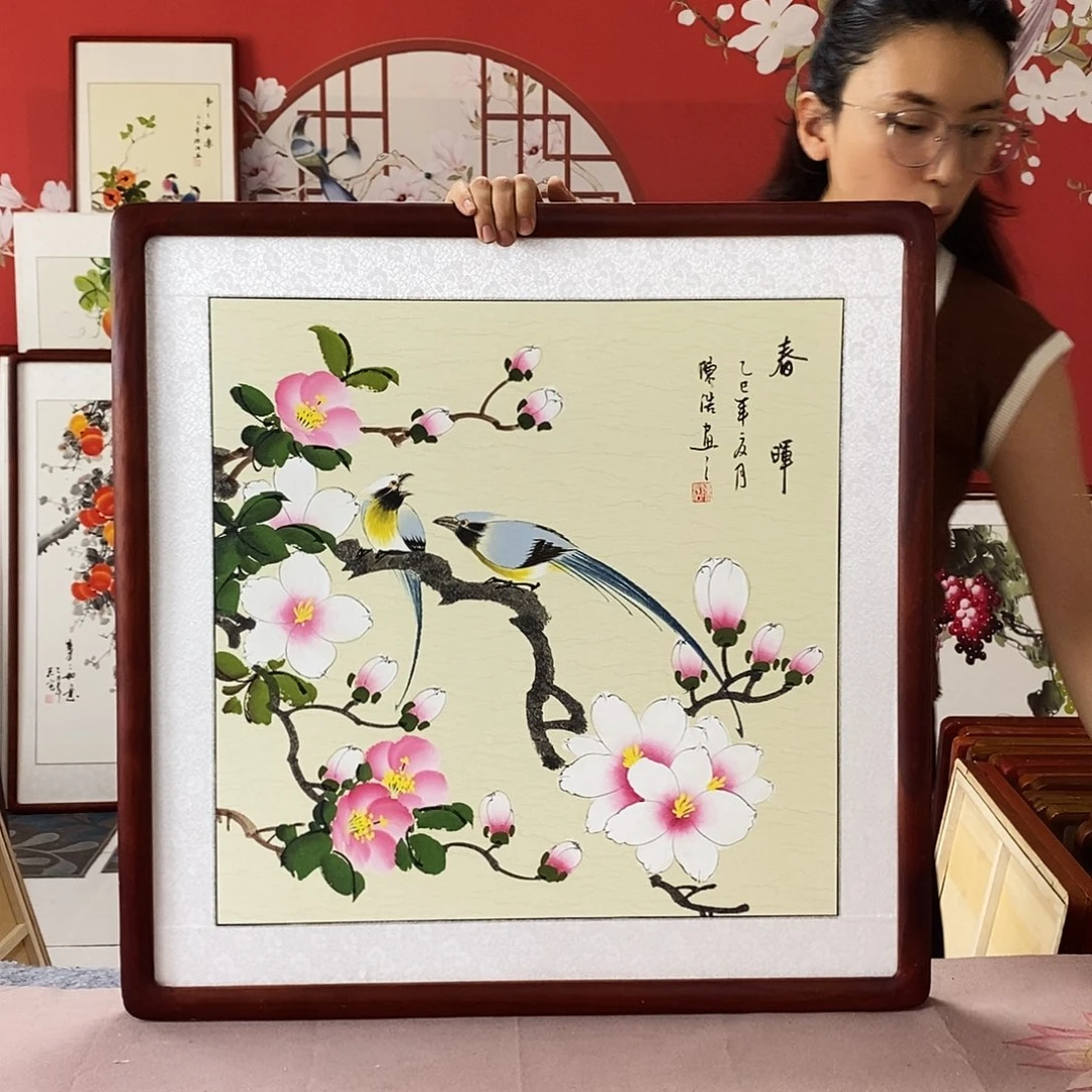 国画手写手绘带框包邮62✖️62国画作品