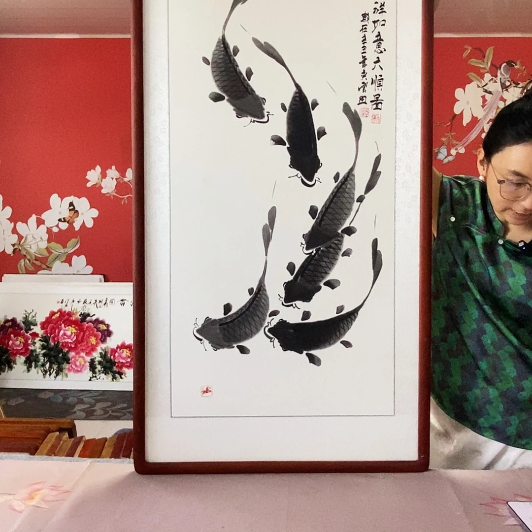 国画手写手绘带框包邮62✖️122国画作品