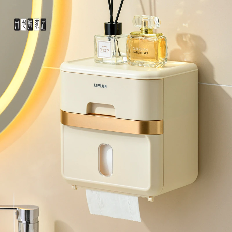 朵思曼奶油壁挂纸巾盒卫生间厕所免打孔奶油色轻奢抽纸盒家用收纳