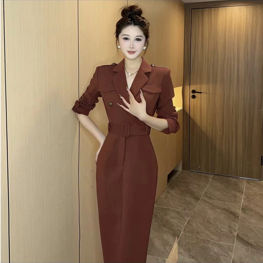 高级感洋气名媛风法式纯色修身早春网红爆款显气质瘦时尚女连衣裙