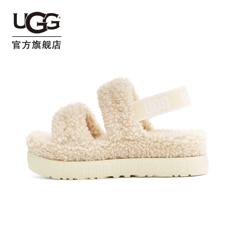 UGG春季女士时尚休闲舒适厚底简约弹力束带露趾茸茸凉鞋 1120876