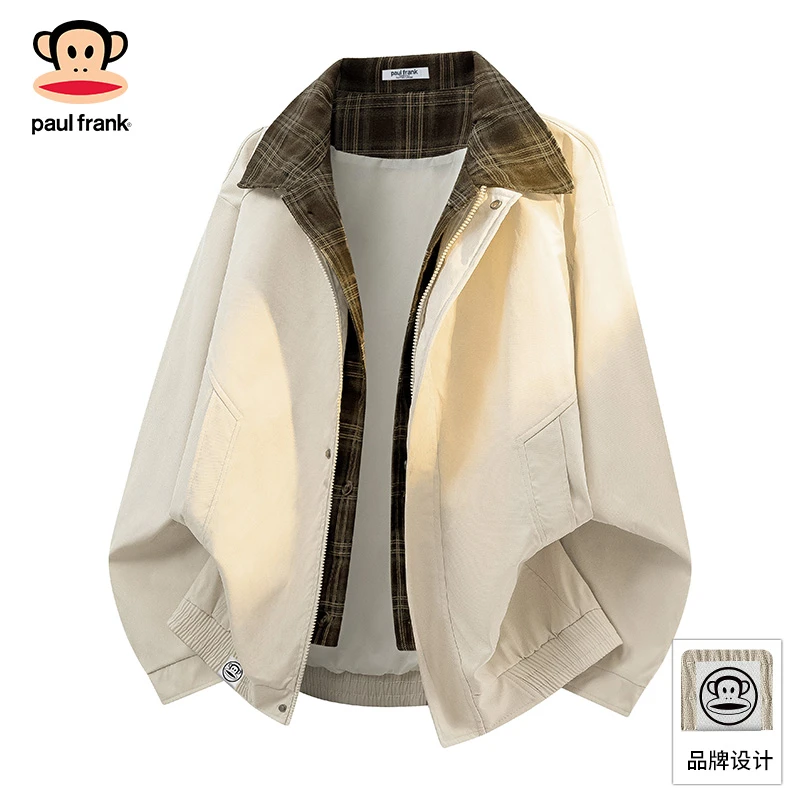 PaulFrank/大嘴猴美式复古夹克男士秋季新款格纹翻领休闲高街外套