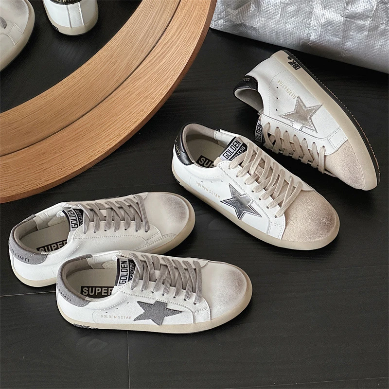 韩版星星小白鞋女2025春款真皮做旧脏脏鞋复古百搭软底休闲运动鞋