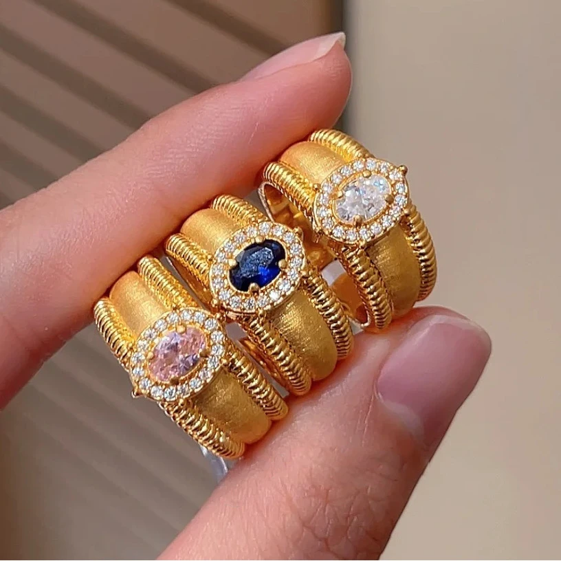 铜合金戒指 拉丝滚珠边鸽子蛋戒指轻奢复古宫廷开口可以调节