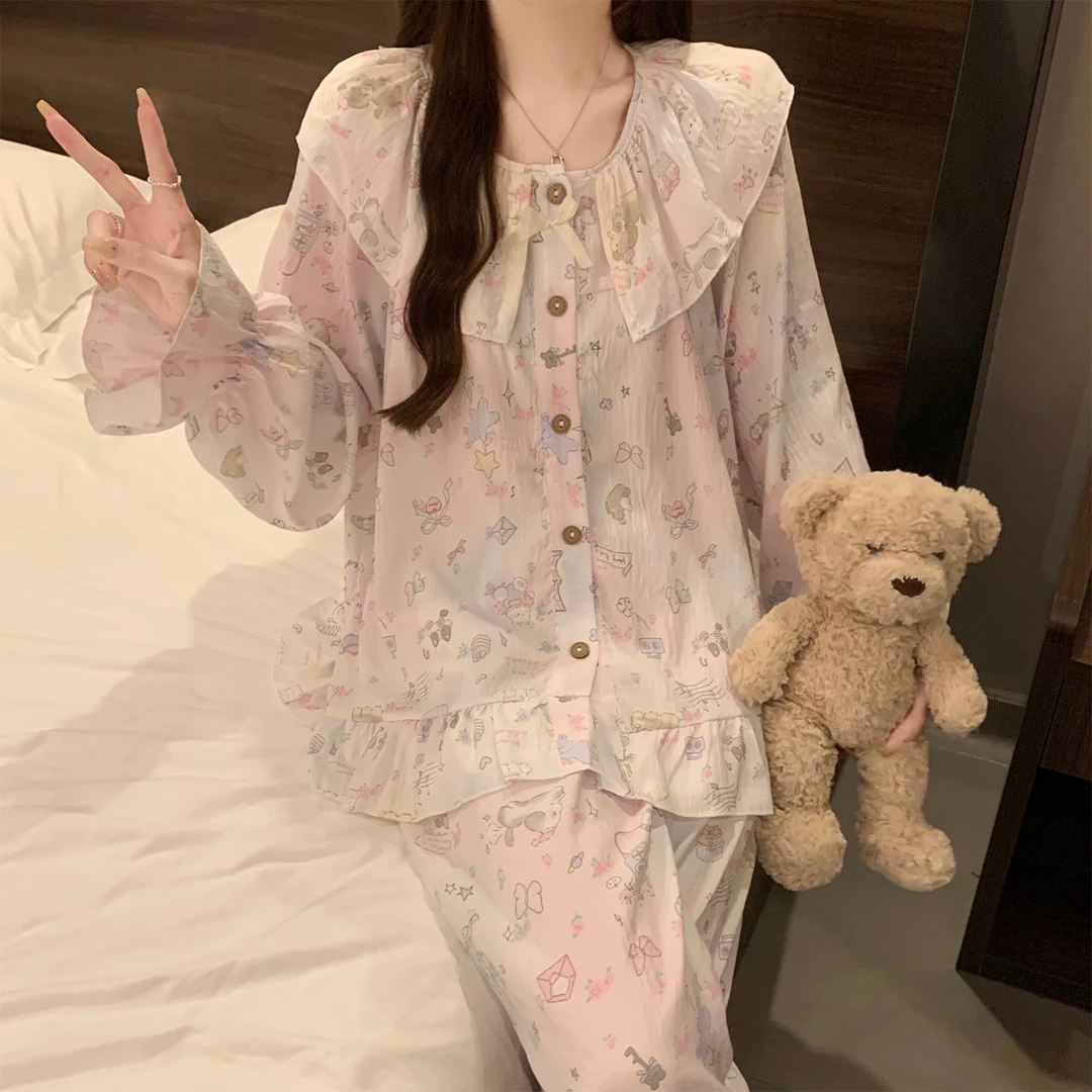 睡衣女春秋季云朵棉长袖大码2025新款公主风兔子套装可外穿家居服