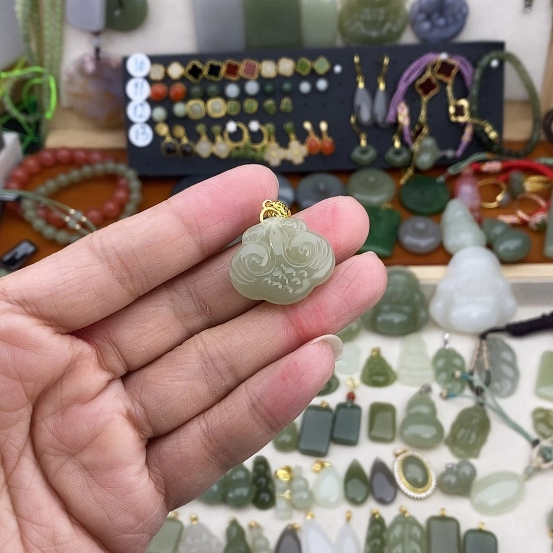 和田玉银S925镶嵌吊坠(不含链)