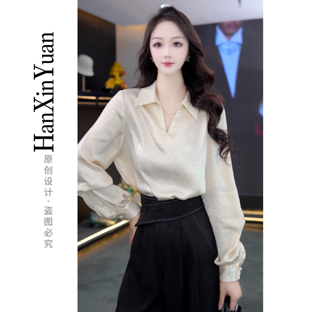 XG1913-秋季新款简约优雅宽松袋衬衫显瘦遮肉款洋气