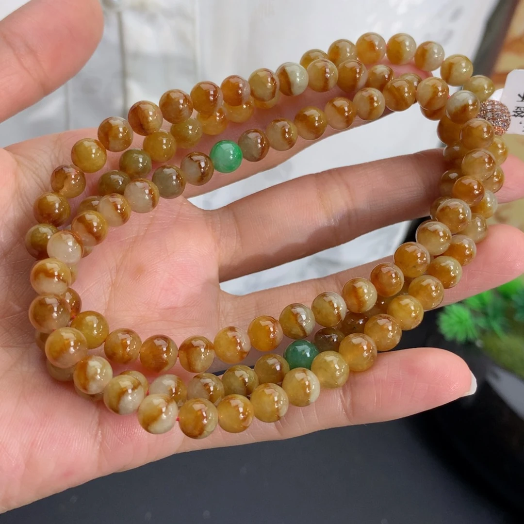 翡翠未镶嵌手串卡6.5胶润黄翡鸳鸯项链