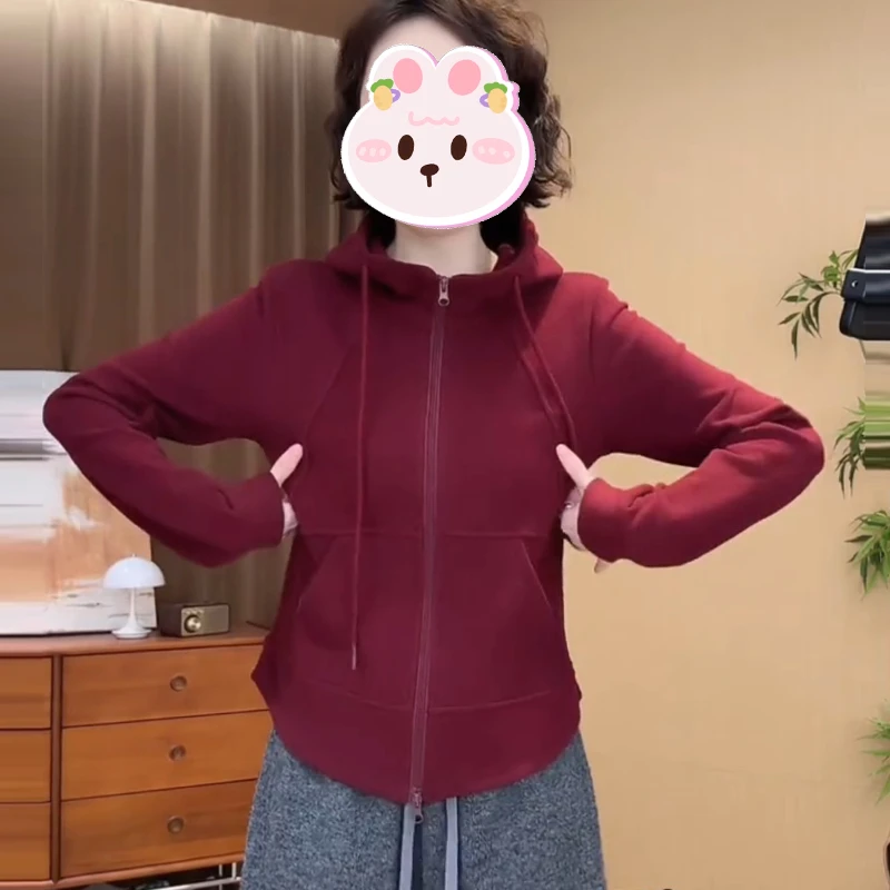 洋气减龄双拉链修身连帽卫衣女2025秋季新款休闲简约百搭时尚上衣