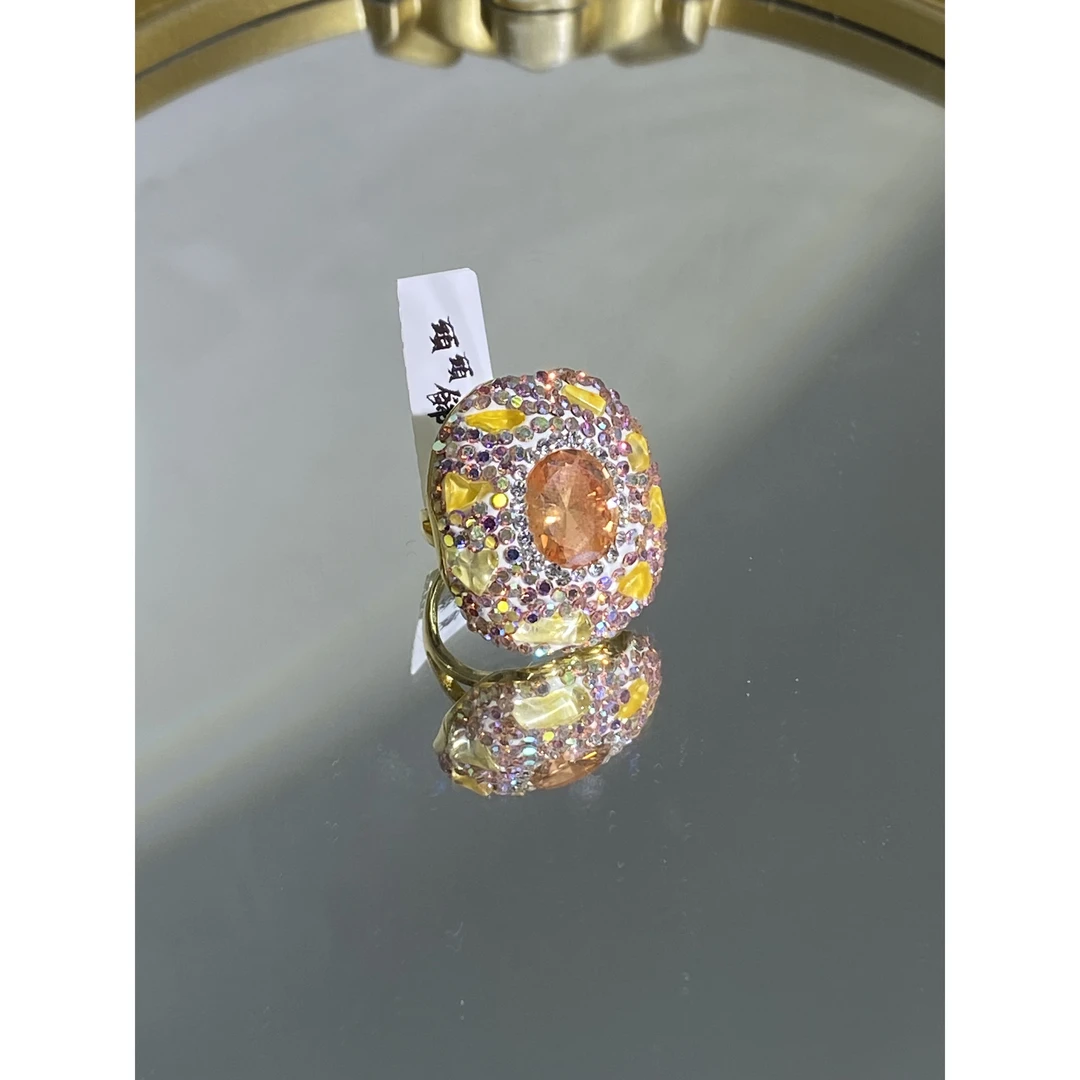 铜合金合成锆石戒指 TTSD 黄色时尚潮流百搭款戒指 8082