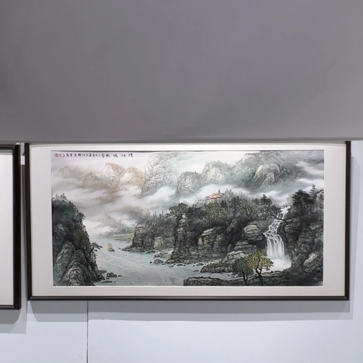 国画清江帆影山水绘画