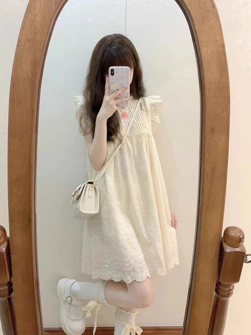 绝美奶fufu小飞袖连衣裙女夏季清纯温柔可爱甜美风少女感宽松裙子