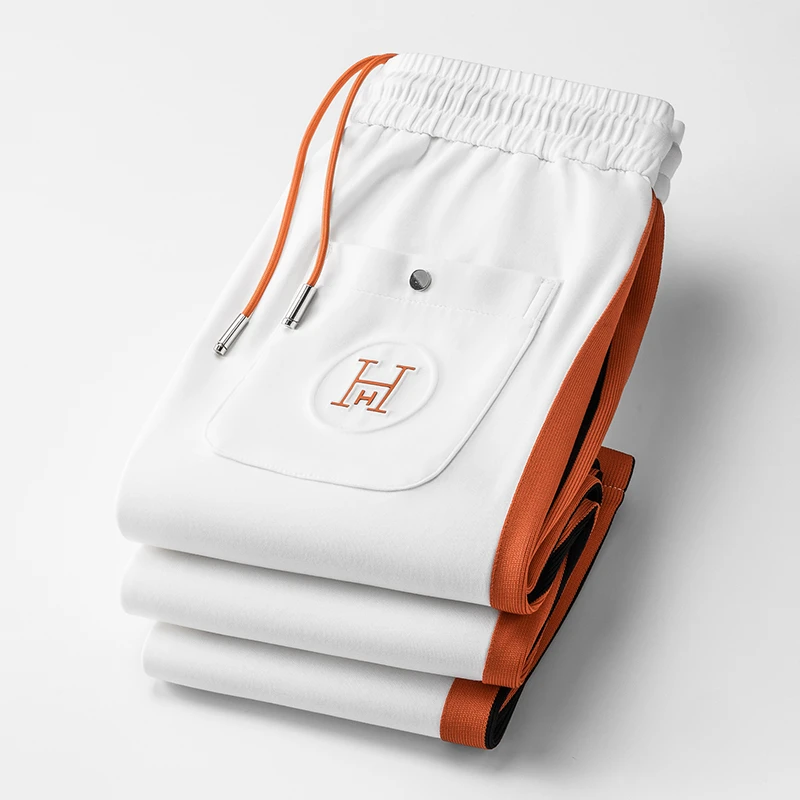 狄佛蒙特轻奢时尚潮流撞色织带刺绣莫代尔太空棉直筒运动休闲裤男