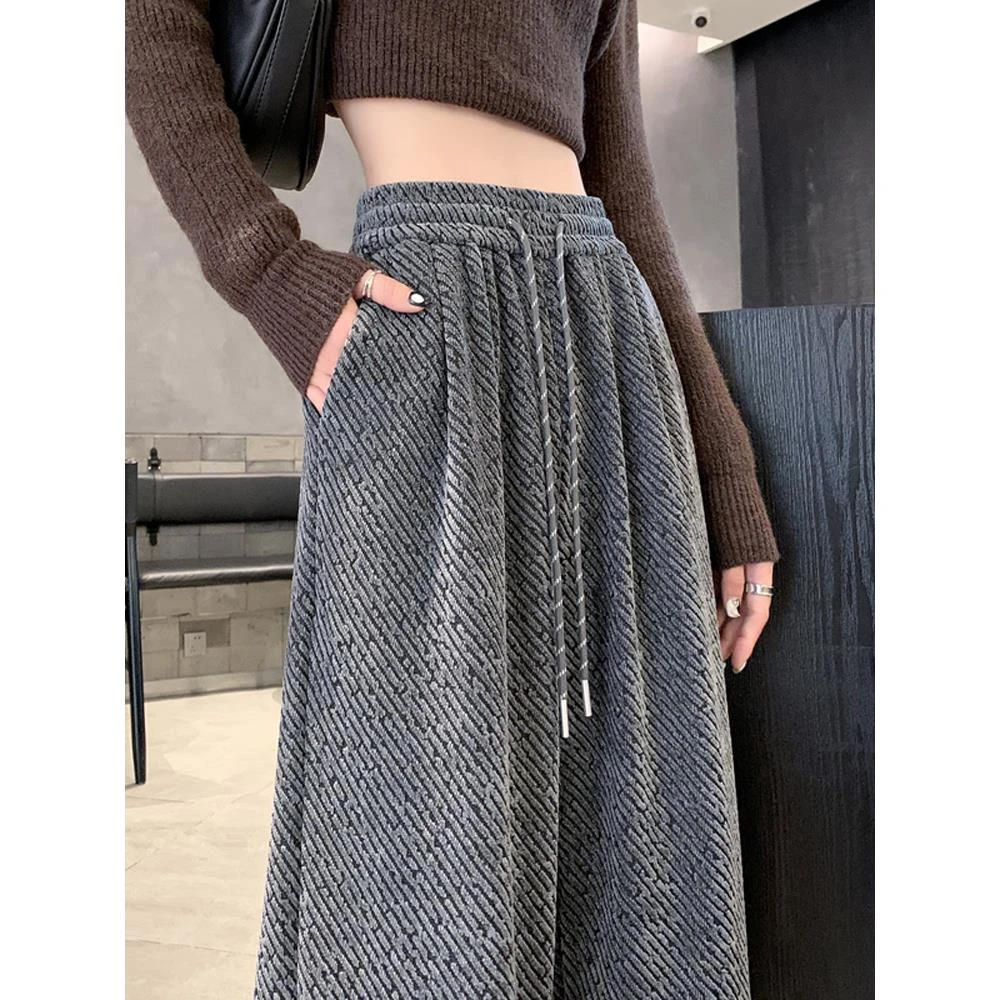 加厚灰色灯芯绒裤子女秋冬季新款高腰垂感慵懒宽松拖地亮丝阔腿裤