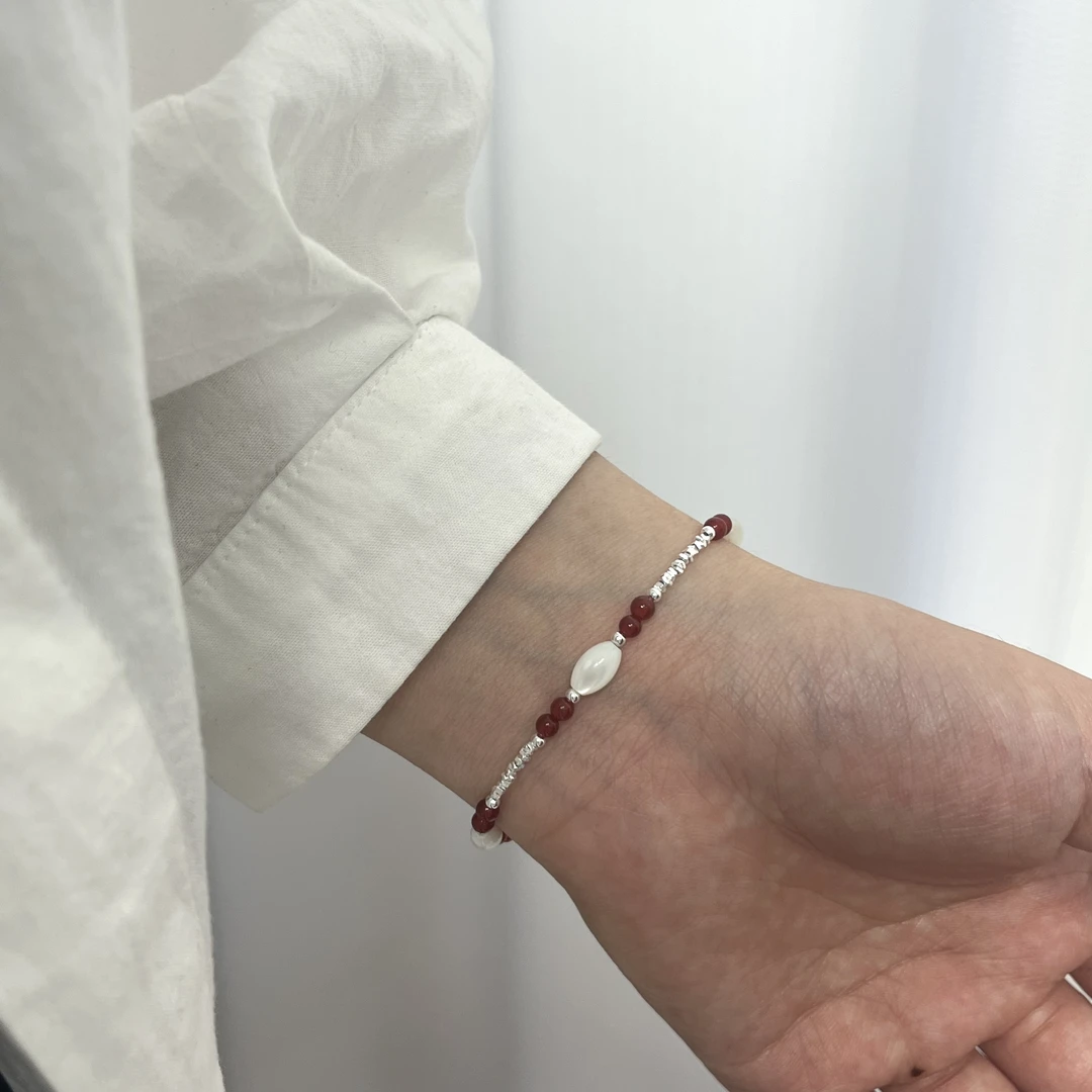 925银手链手链韩ins风时尚百搭气质简约高级感红闹白贝碎银手链